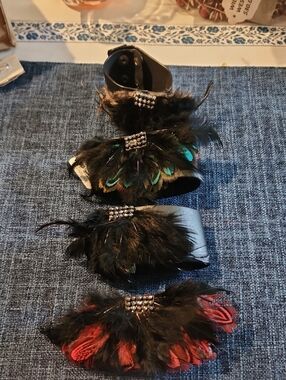 Feather & Rhinestone Statement Cuffs - Black with Feather  Accents